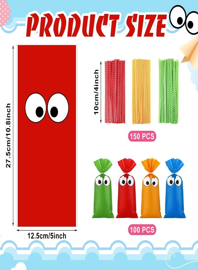 مارسبارك أكياس هدايا ملونة من مارسبارك، 100 كيس بتصميم وحوش كرتونية، مزودة برباط، مقاس 10.8 × 5 بوصة، مثالية للأطفال، أكياس سيلوفان، لوازم حفلات أعياد الميلاد، وديكورات حفلات الكرتون. - Image 2